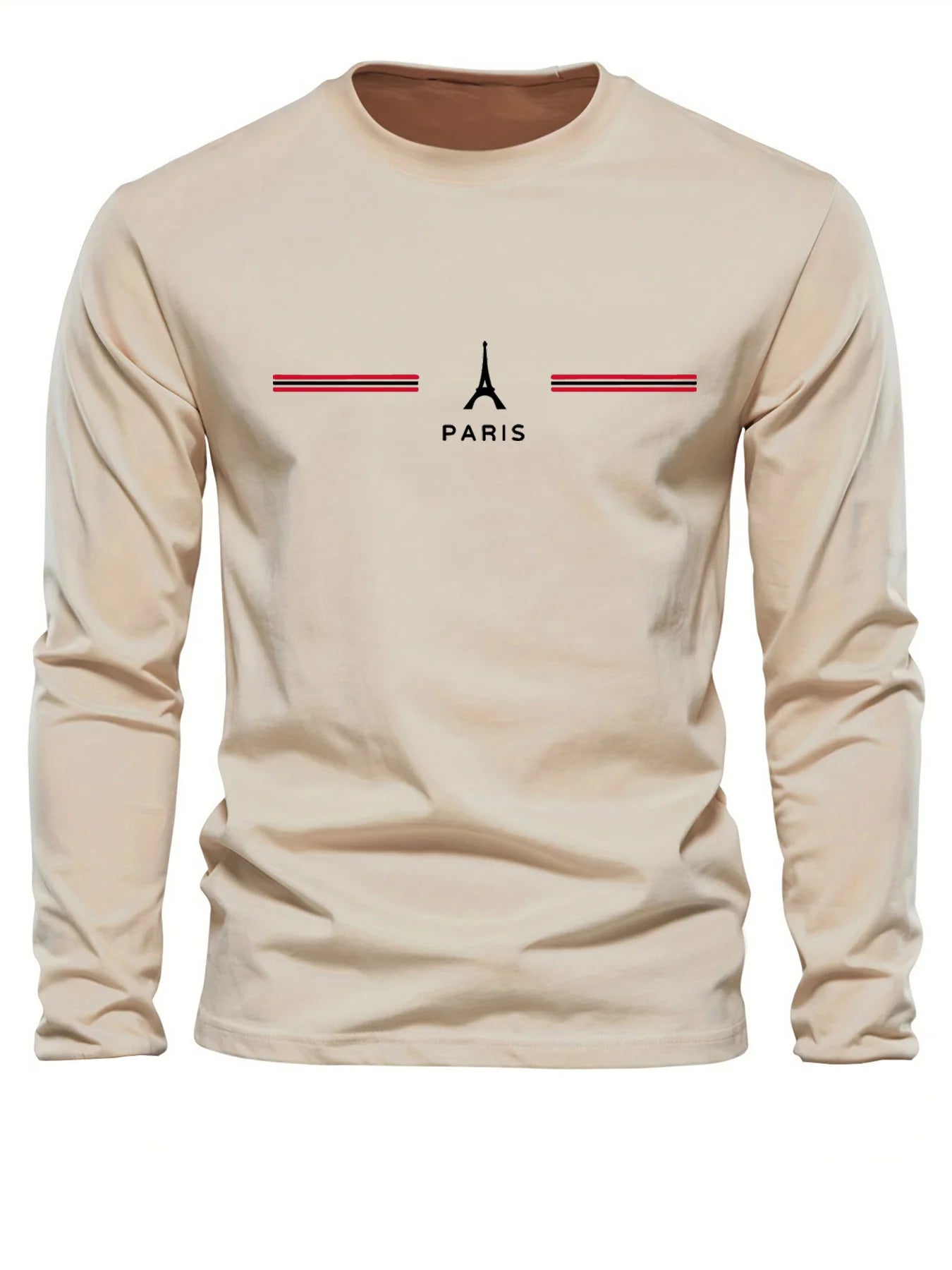 Maglietta da uomo 100% puro cotone , a maniche lunghe , girocollo, con stampa parigi