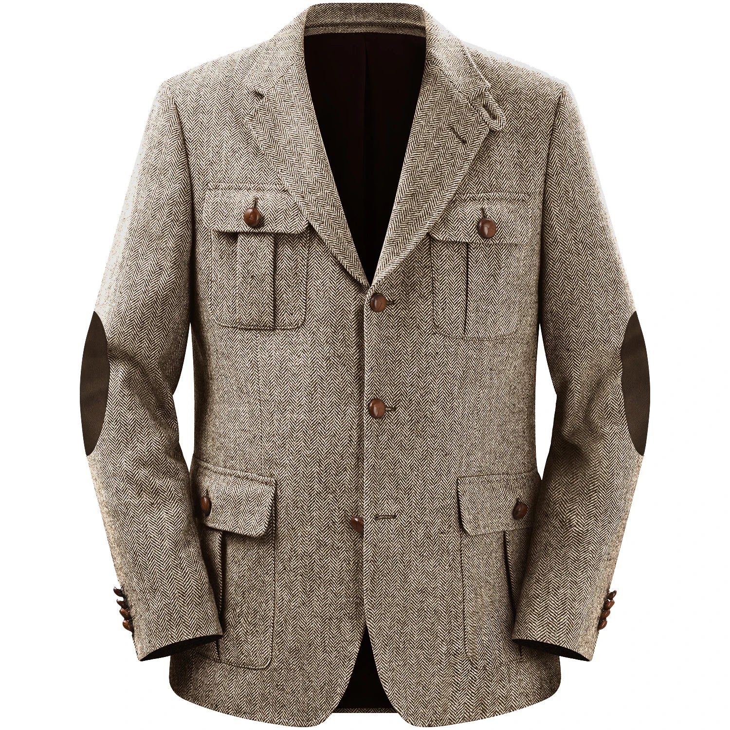 Men's Jackets Multi-pocket Hunting Attire Tweed Double-Breasted  Blazer Herringbone Casual Elegant Retro New Style Man Suit