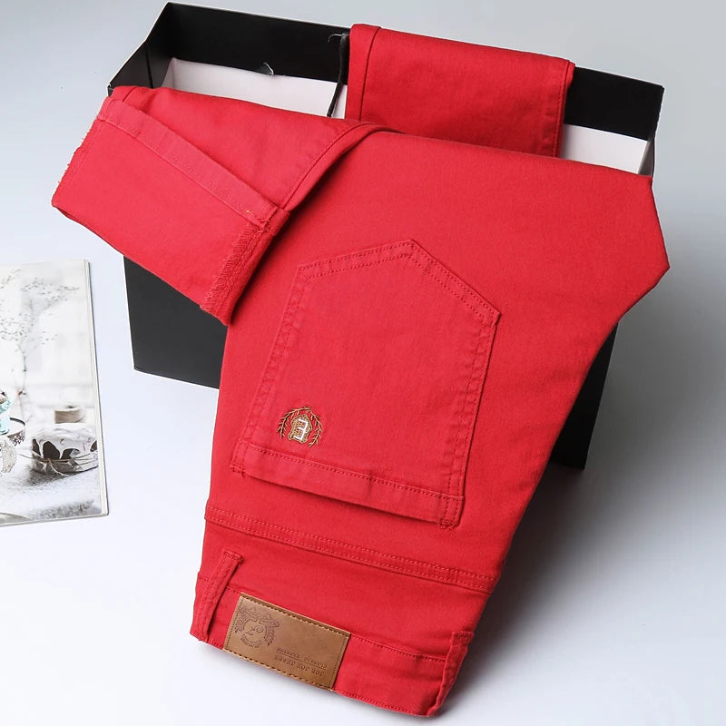 6 Colors Casual Straight Jeans for Men Fashion Streetwear Washed Soft Elastic Denim Pants Men's Clothing Business Trousers