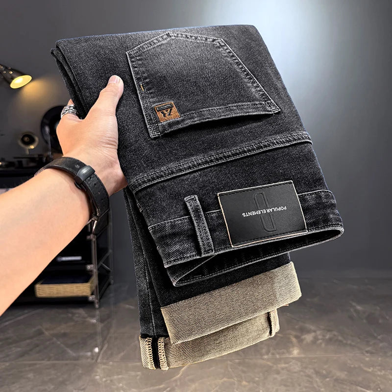 Jeans da uomo , pantaloni lunghi dritti in denim elasticizzato , autunno inverno , Jeans classico