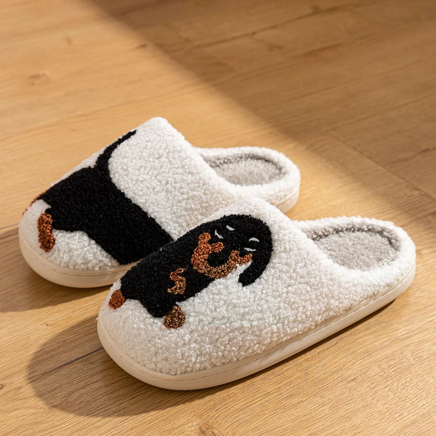 Women Slippers Cartoon Cute Interesting Dachshund Dog Indoor Warm Comfort Lightweight Bedroom Couple Winter Cotton Shoes