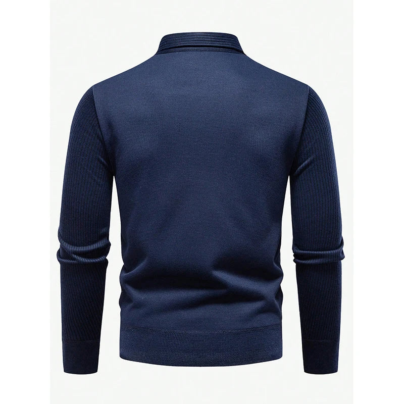American European Style Mens Sweater Shirt Collar Fleece Lined Knitwear Polo Neck Pullover Sweaters
