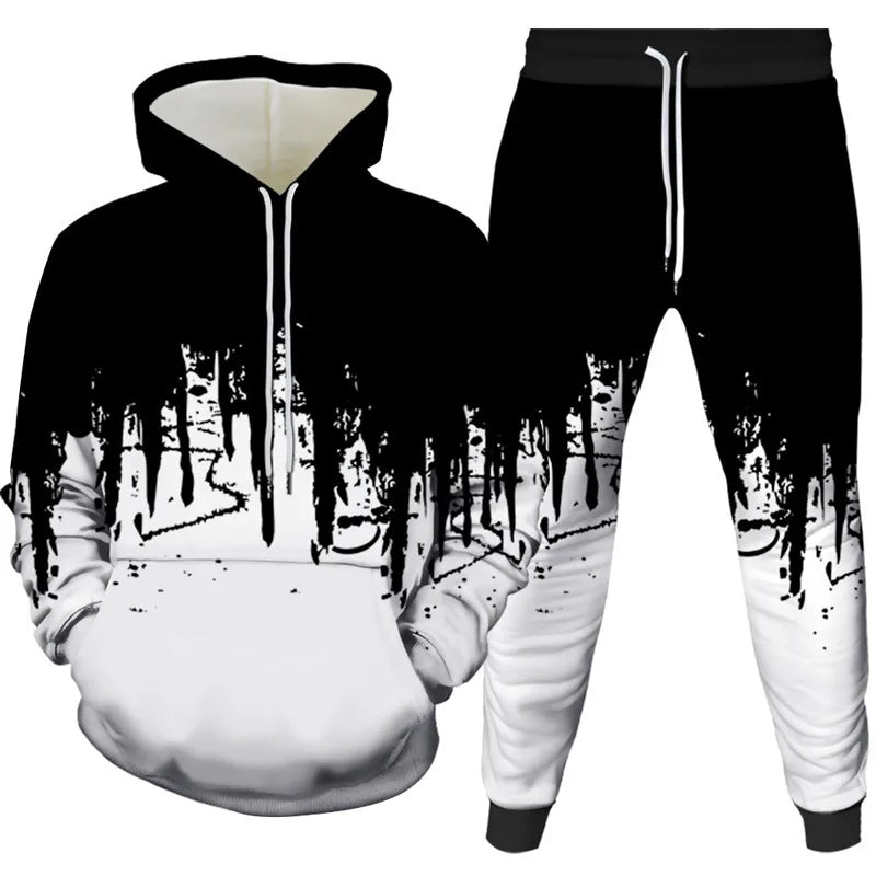 Ink Painting 3D Printed Hoodie Pant Sets Men's Fashion Casual Sweatshirts Sweatpants Two Piece Suits Man Tracksuit Clothing