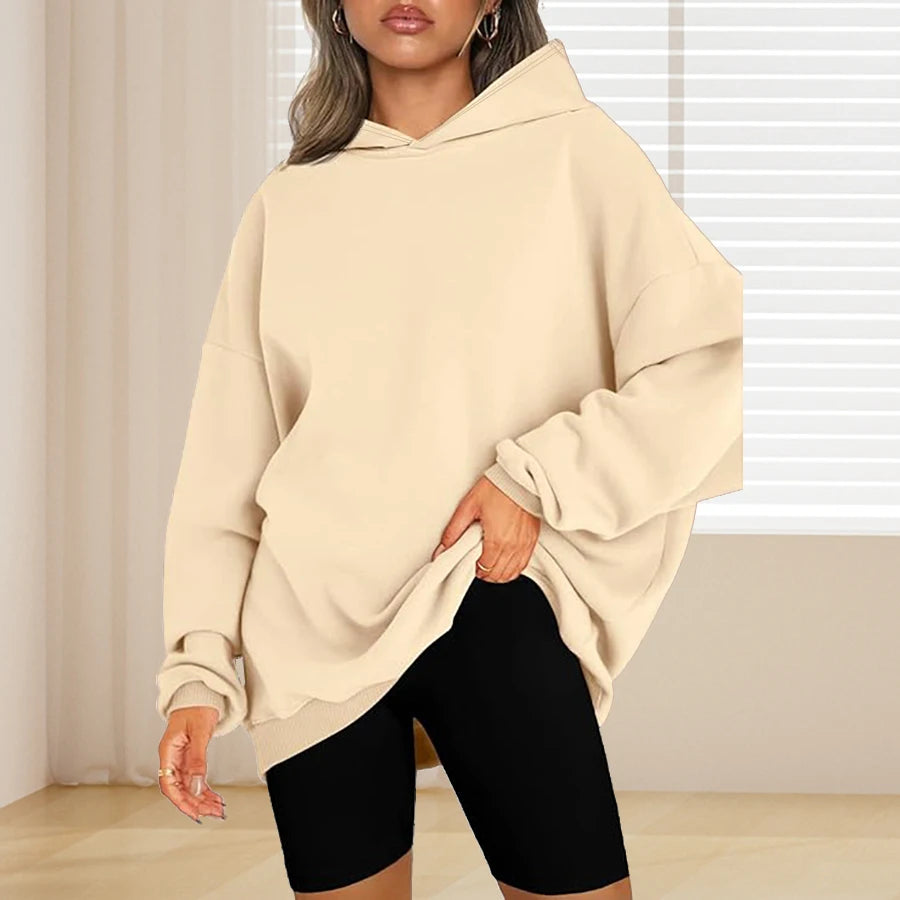 Plus Size Basic Solid Color Hoodie, Casual Simple Long Sleeve Hooded Sweatshirt, Women's Plus Size Clothing