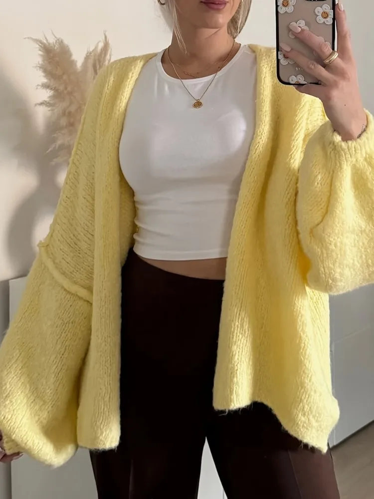 Fashion Solid Sweater Coat For Women Casual Long Sleeve V Neck Loose Sweaters Tops Lady Holiday Streetwear Womens Clothing New