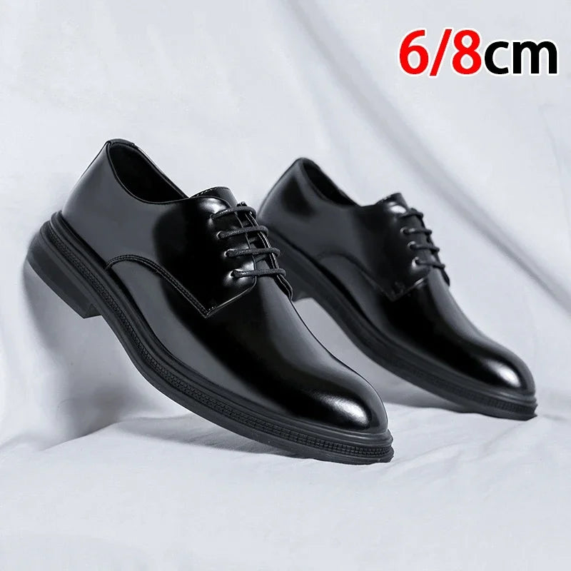 New 6/8cm Classic Men Derby Shoes Platform Height Increase Dress Shoes Formal Business Elevator Shoes British Wedding Suit Shoes