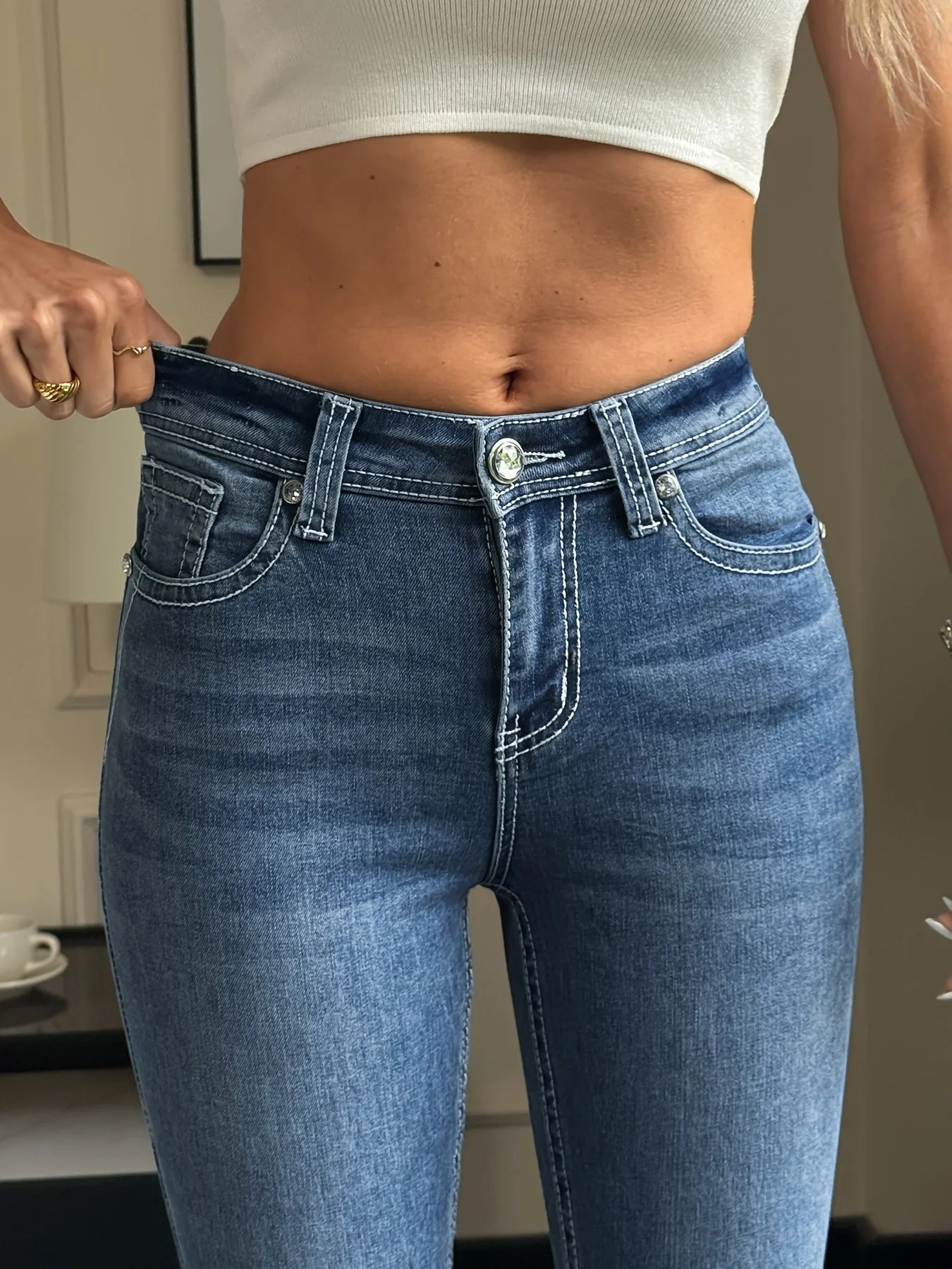 Boho Plus Size High Waist Embroidered Bell Bottom Jeans for Women Stretch Denim Pants Wide Hem Retro Chic Fashion Clothing