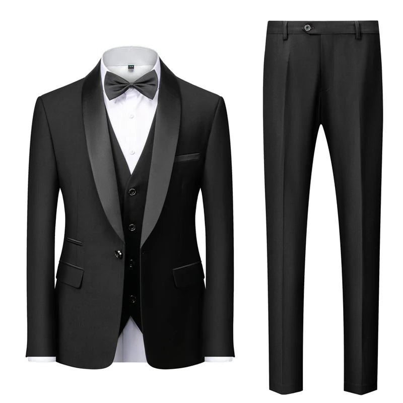 2025 Green Fruit Collar Elegant Wedding Suits for Men, Multi Color Business Casual Formal Blazer+Vest+Pants 3-Piece, Asian Size